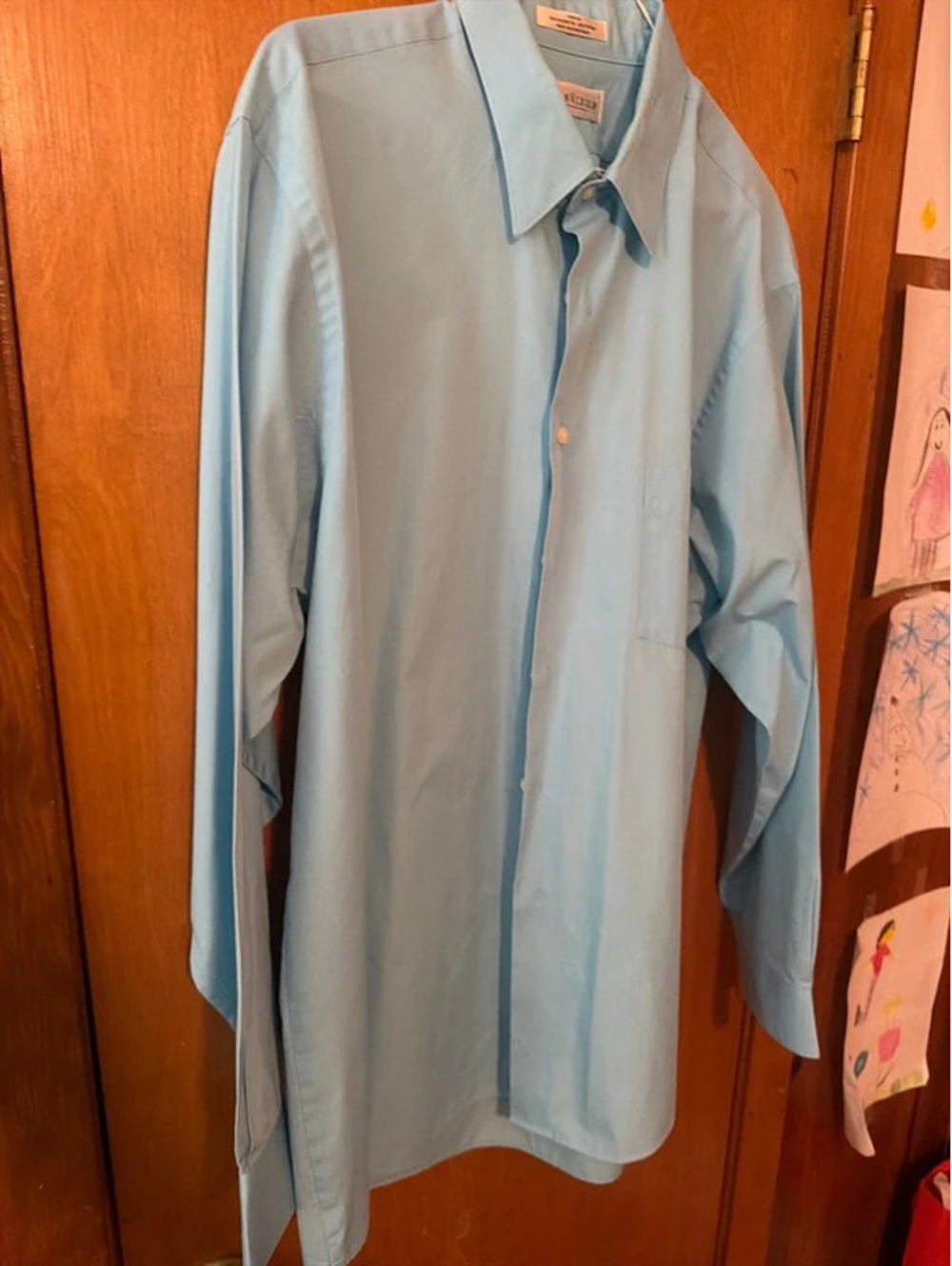 Van Heusen Men XL Dress Shirt 17 34/35 Blue Regular Fit Wrinkle Free Long Sleeve